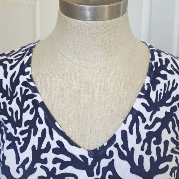 LILLY PULITZER Adelaide Vneck Cotton Sweater Navy Blue White Coral Pattern - Picture 5 of 11